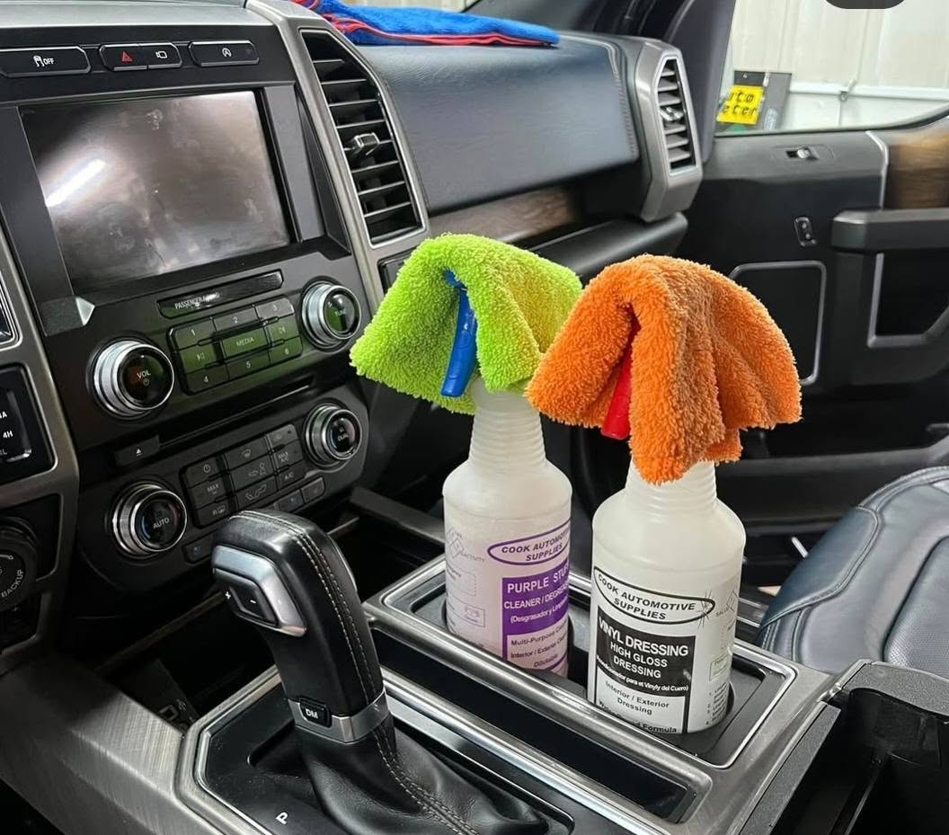 Professional detailing products inside a vehicle